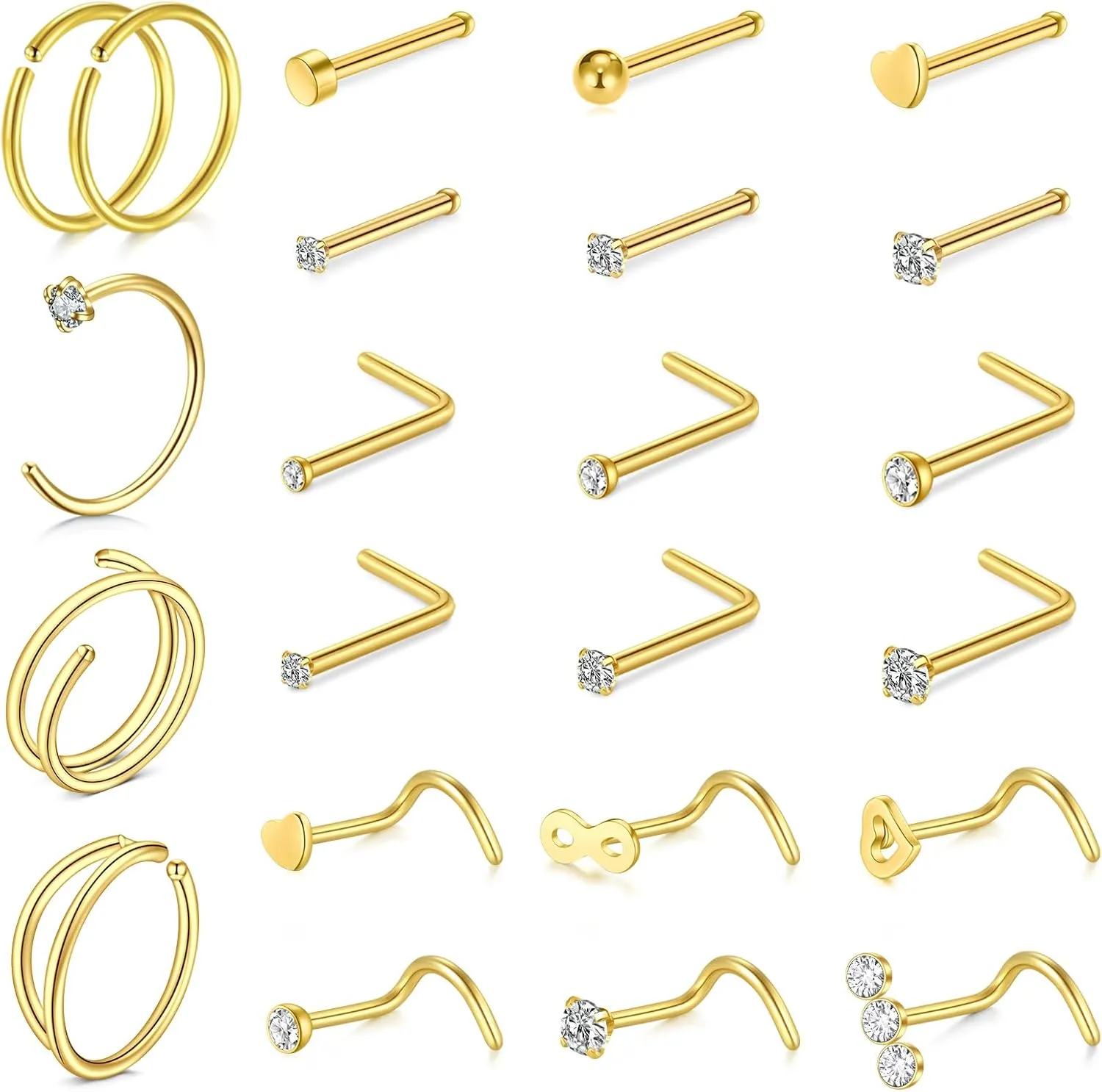 MODRSA Hoop Nose Rings - 20g L Shape Studs, Surgical Steel Corkscrew Hoops