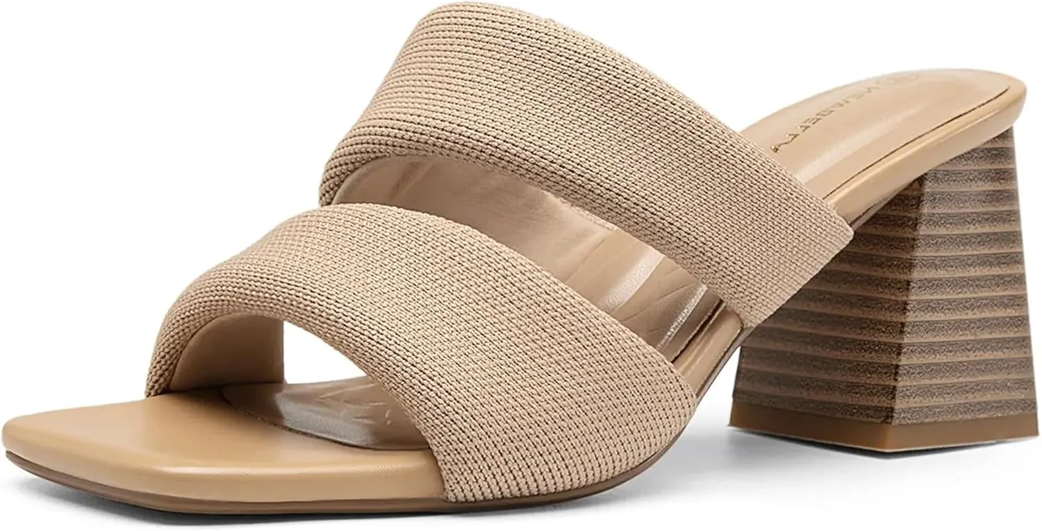 Mousse Fit Women's Block Heel Sandals Square Toe Comfortable Heeled Sandals for Commute & Daily Wear