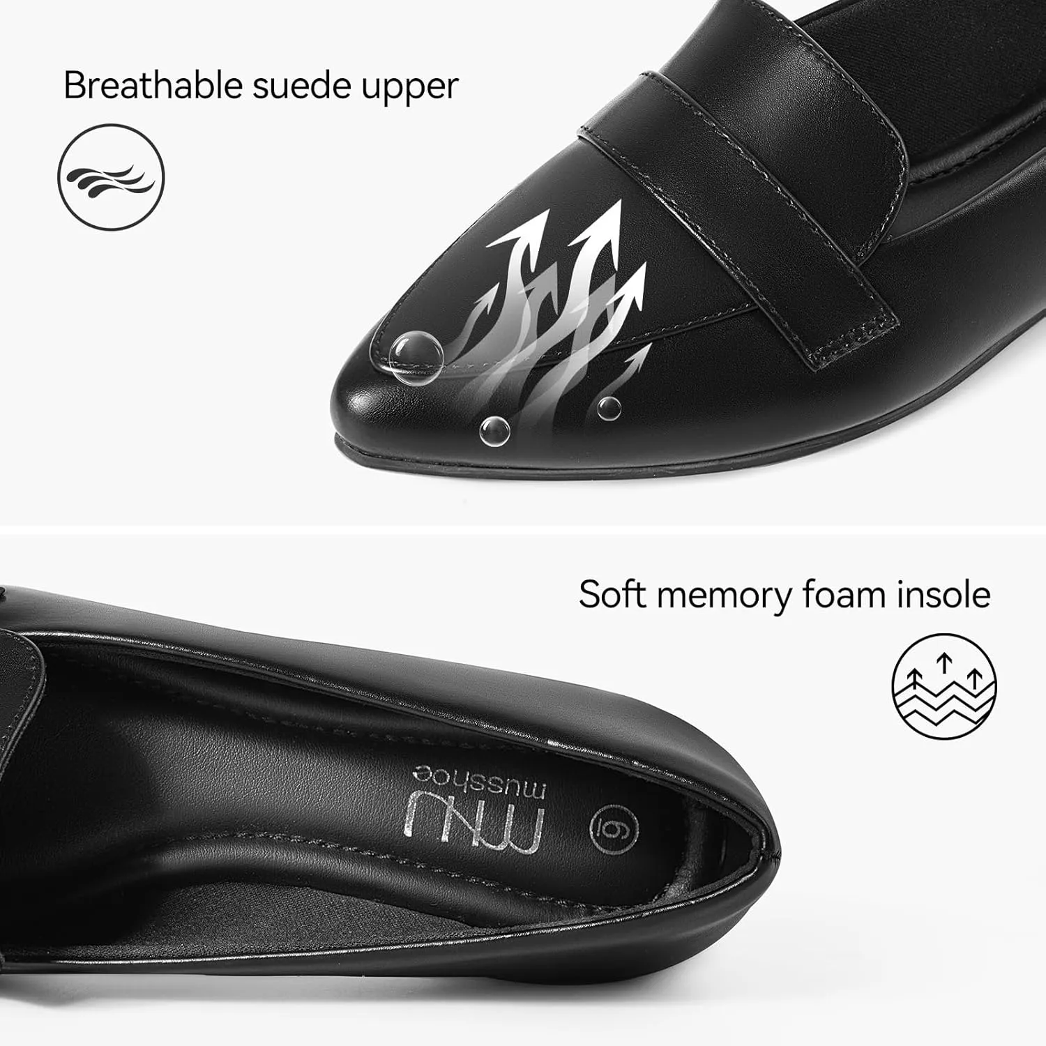 MUSSHOE Flats for Women Comfortable Pointed Toe Slip on Dressy Loafers for Women