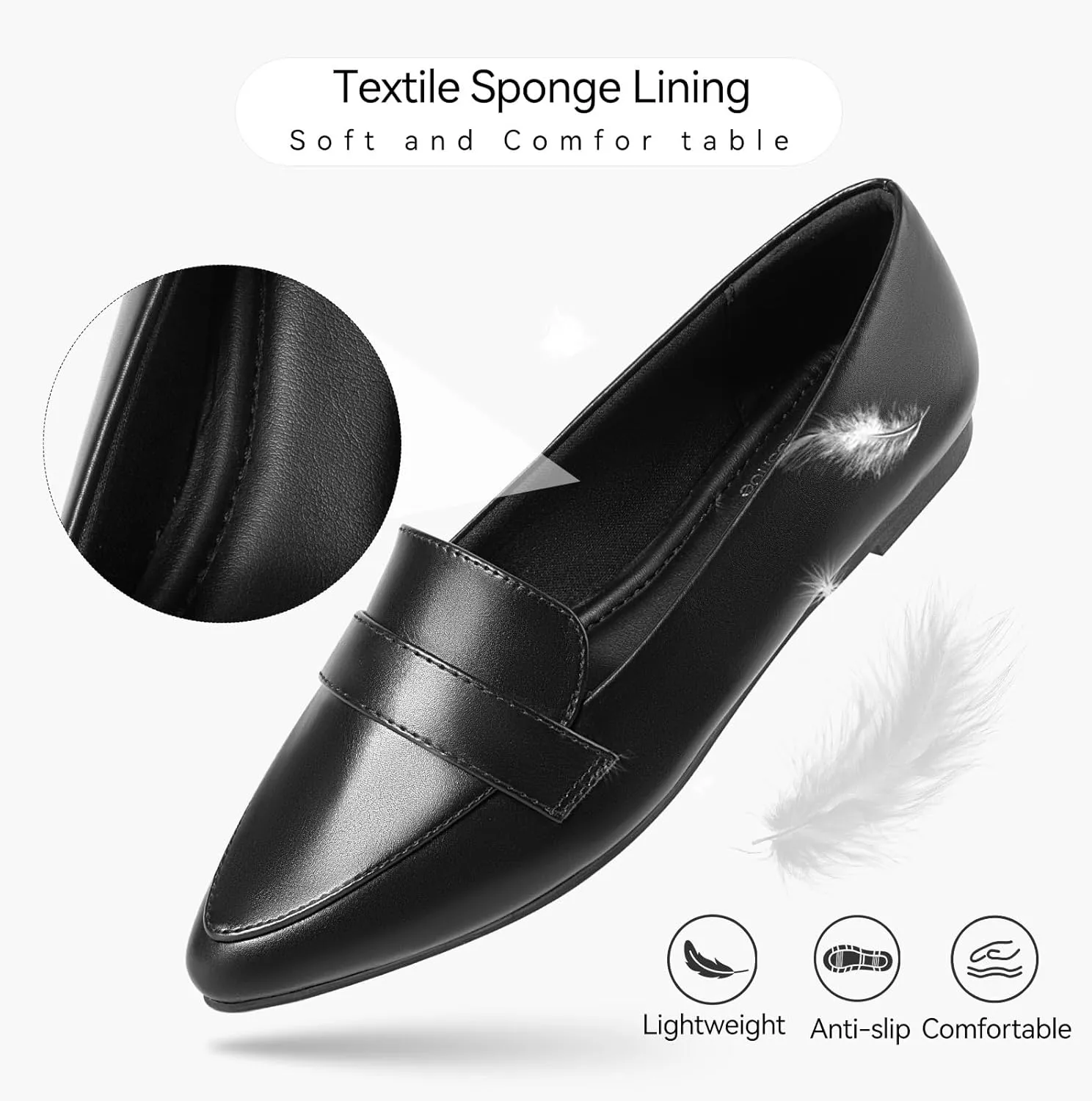 MUSSHOE Flats for Women Comfortable Pointed Toe Slip on Dressy Loafers for Women