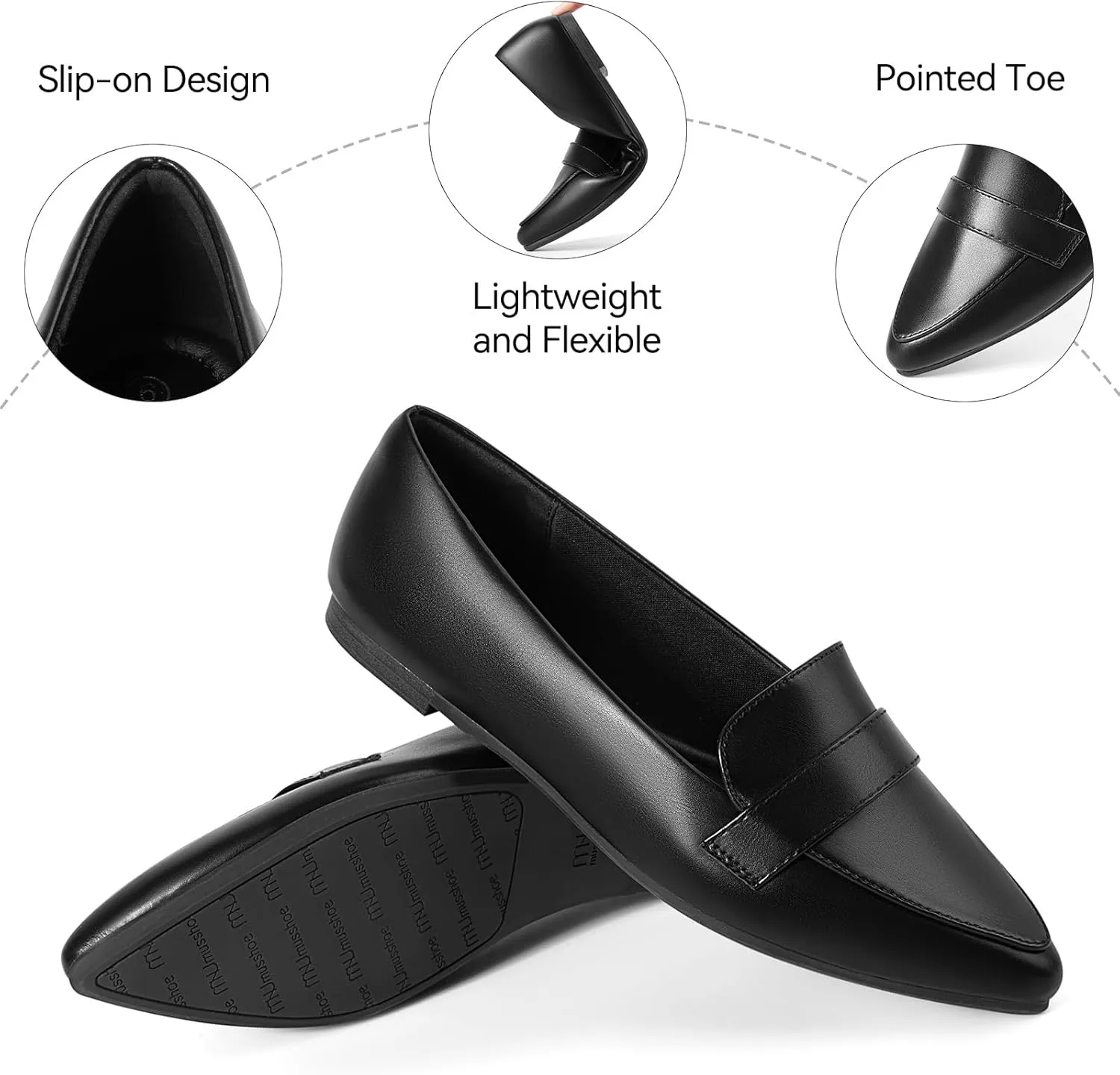 MUSSHOE Flats for Women Comfortable Pointed Toe Slip on Dressy Loafers for Women