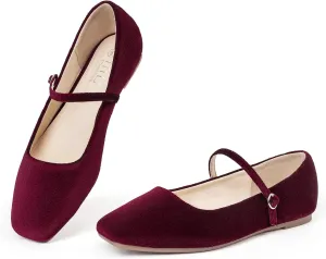 MUSSHOE Womens Ballet Mary Jane Flats Shoes Adjustable Strap Comfortable Square Closed Toe Versatile Chic Footwear with Latex Insole