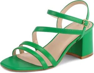mysoft Women's Strappy Low Chunky Block Heel Sandals Open Toe Dress Shoes