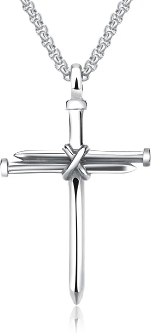 Nail Cross Stainless Steel Pendants Christian Necklace 23" Rolo Chain, 3 Colors