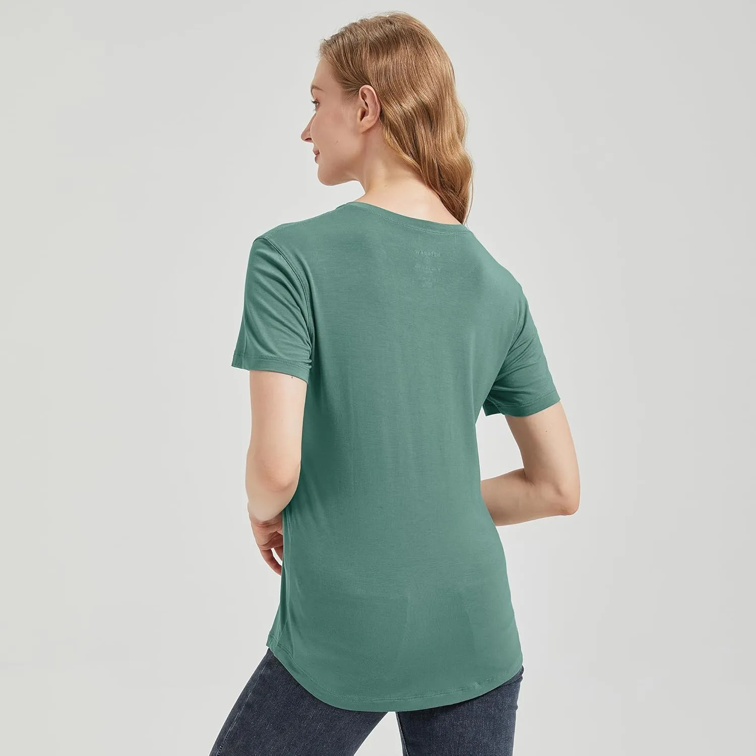 netdraw Women's Lightweight and Soft Bamboo Viscose T-Shirt Curved Hem Crew Neck Smooth Trendy Sleep Lounge Pajama Tops