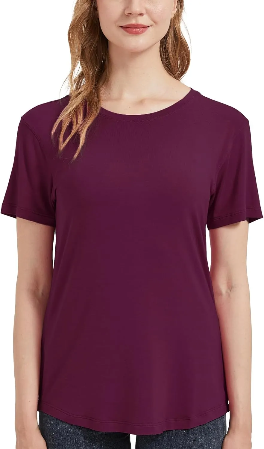 netdraw Women's Lightweight and Soft Bamboo Viscose T-Shirt Curved Hem Crew Neck Smooth Trendy Sleep Lounge Pajama Tops