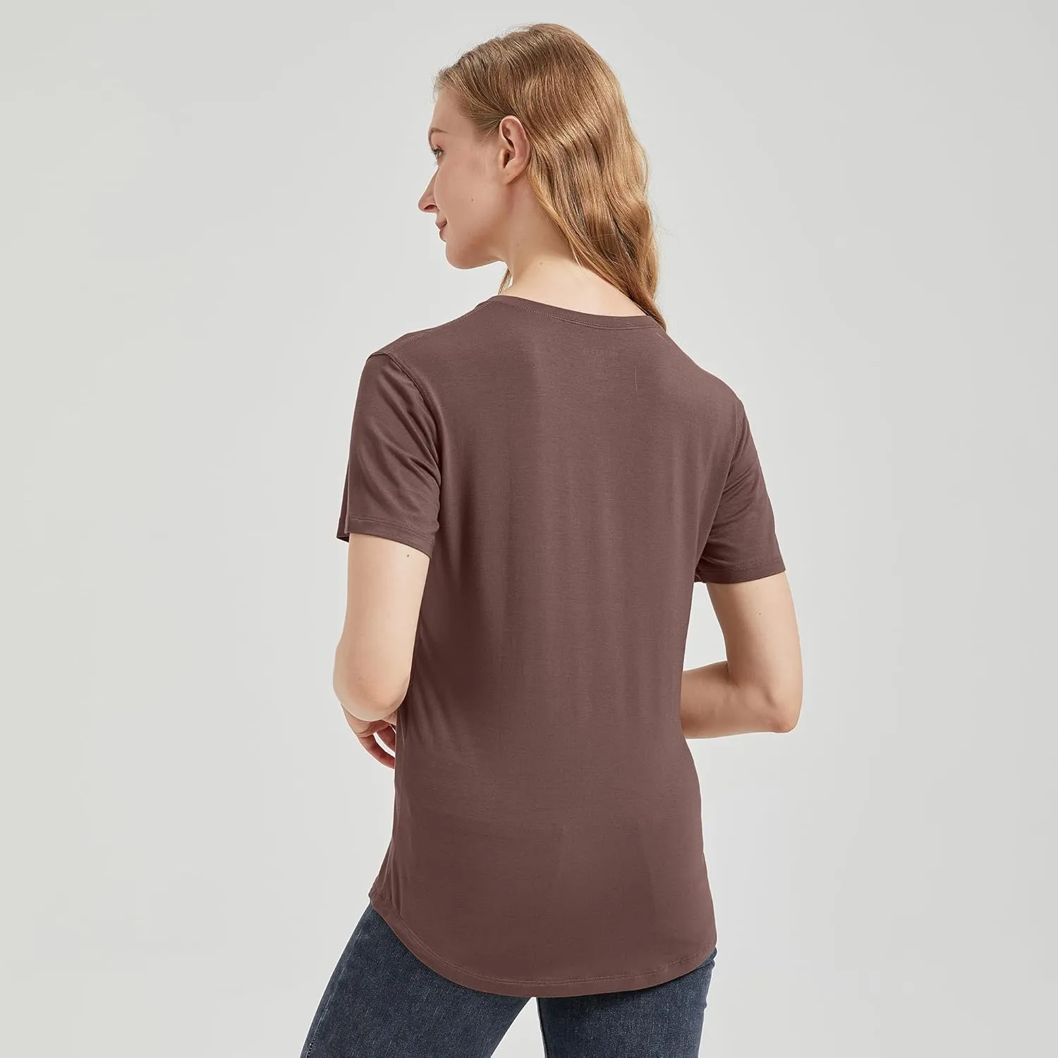 netdraw Women's Lightweight and Soft Bamboo Viscose T-Shirt Curved Hem Crew Neck Smooth Trendy Sleep Lounge Pajama Tops