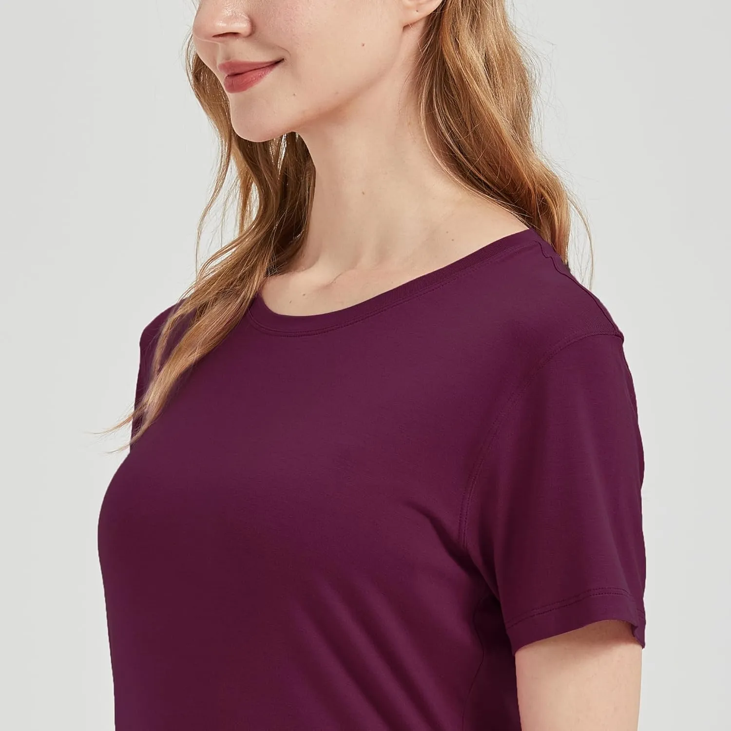 netdraw Women's Lightweight and Soft Bamboo Viscose T-Shirt Curved Hem Crew Neck Smooth Trendy Sleep Lounge Pajama Tops