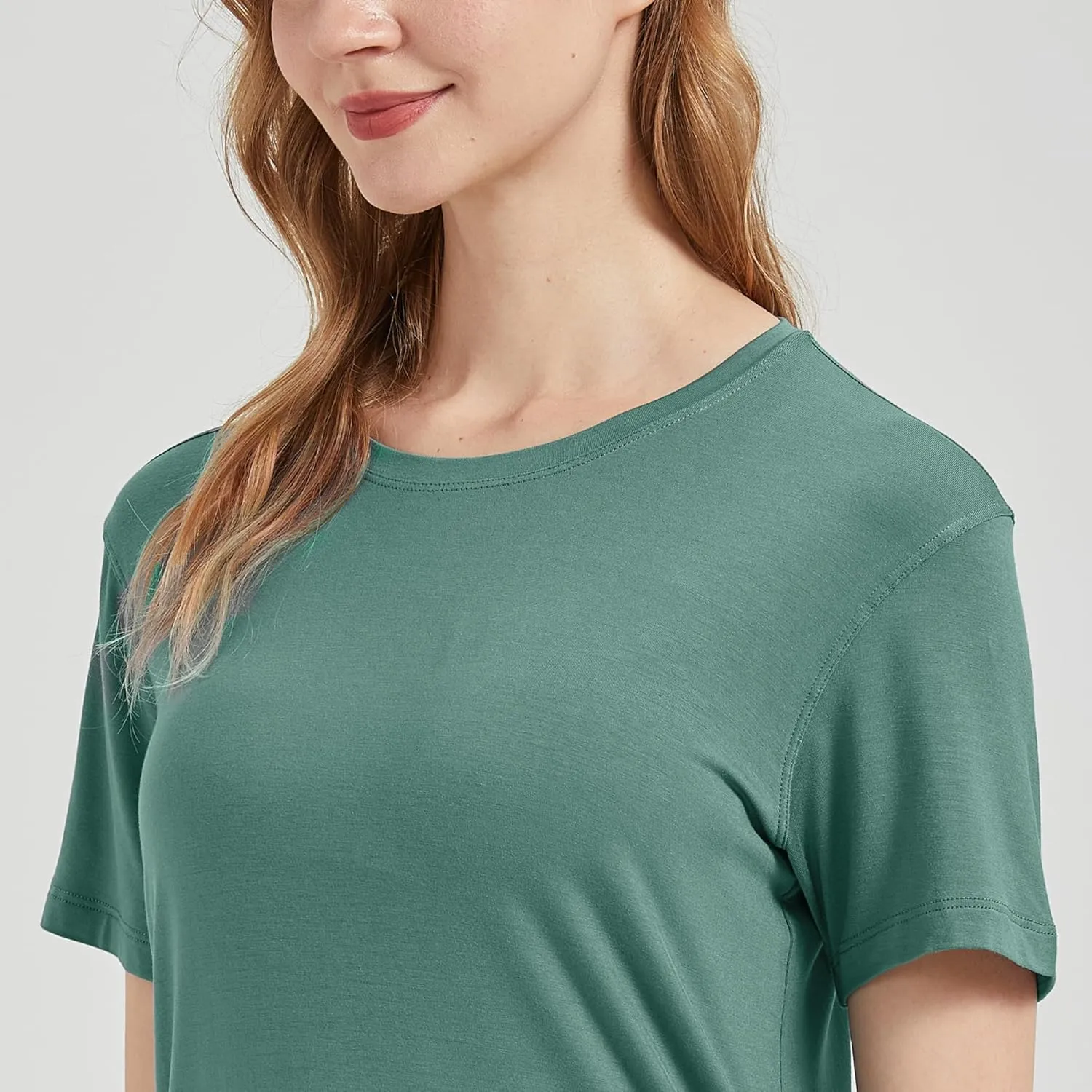 netdraw Women's Lightweight and Soft Bamboo Viscose T-Shirt Curved Hem Crew Neck Smooth Trendy Sleep Lounge Pajama Tops