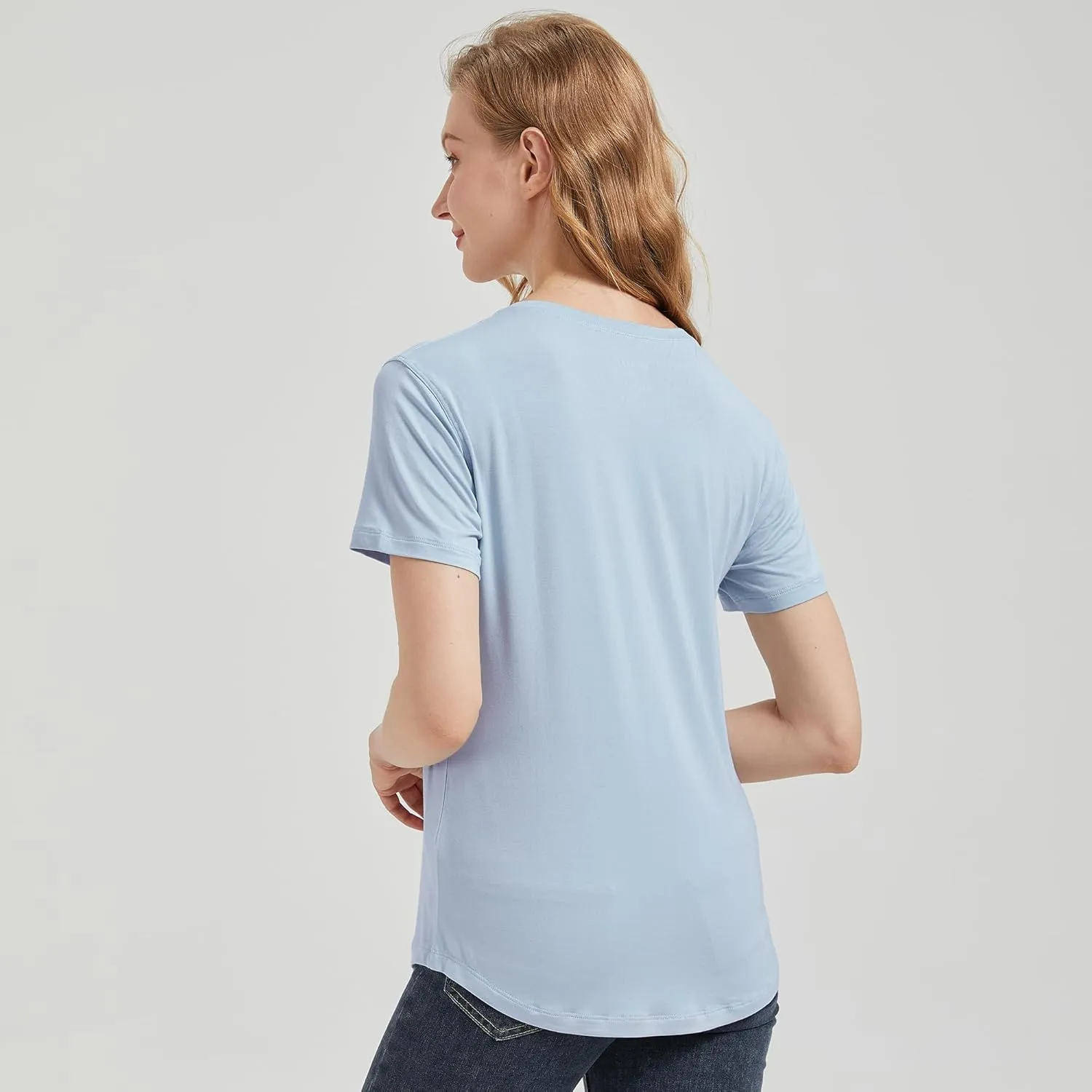 netdraw Women's Lightweight and Soft Bamboo Viscose T-Shirt Curved Hem Crew Neck Smooth Trendy Sleep Lounge Pajama Tops