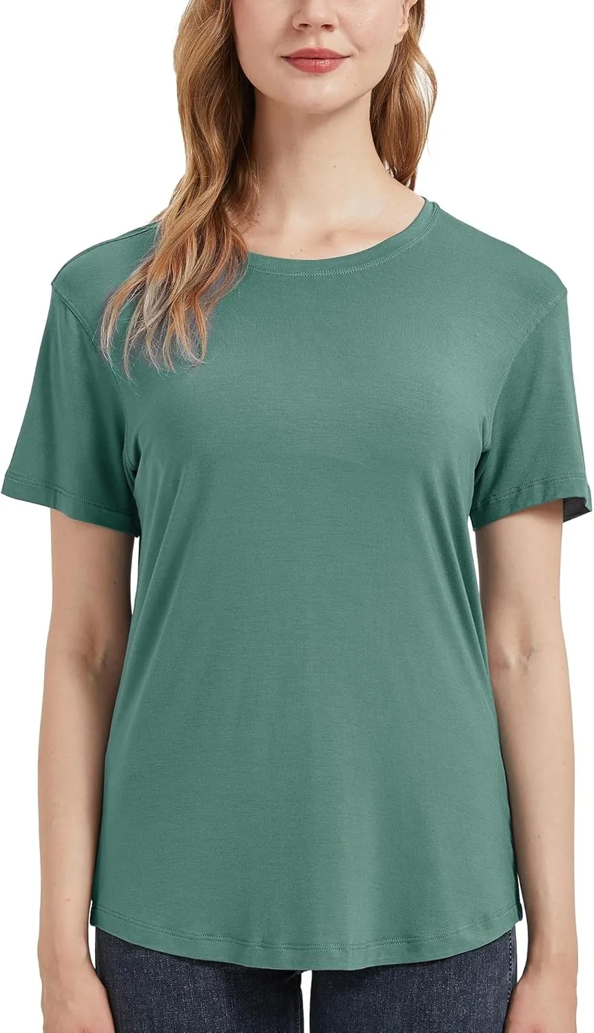netdraw Women's Lightweight and Soft Bamboo Viscose T-Shirt Curved Hem Crew Neck Smooth Trendy Sleep Lounge Pajama Tops