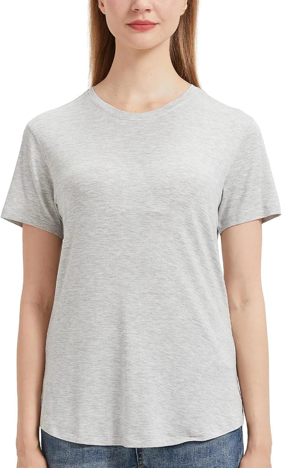 netdraw Women's Lightweight and Soft Bamboo Viscose T-Shirt Curved Hem Crew Neck Smooth Trendy Sleep Lounge Pajama Tops