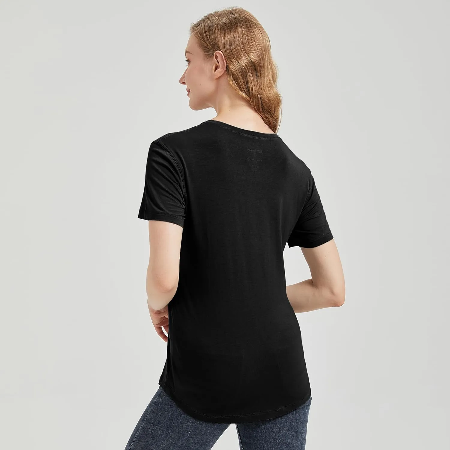netdraw Women's Lightweight and Soft Bamboo Viscose T-Shirt Curved Hem Crew Neck Smooth Trendy Sleep Lounge Pajama Tops