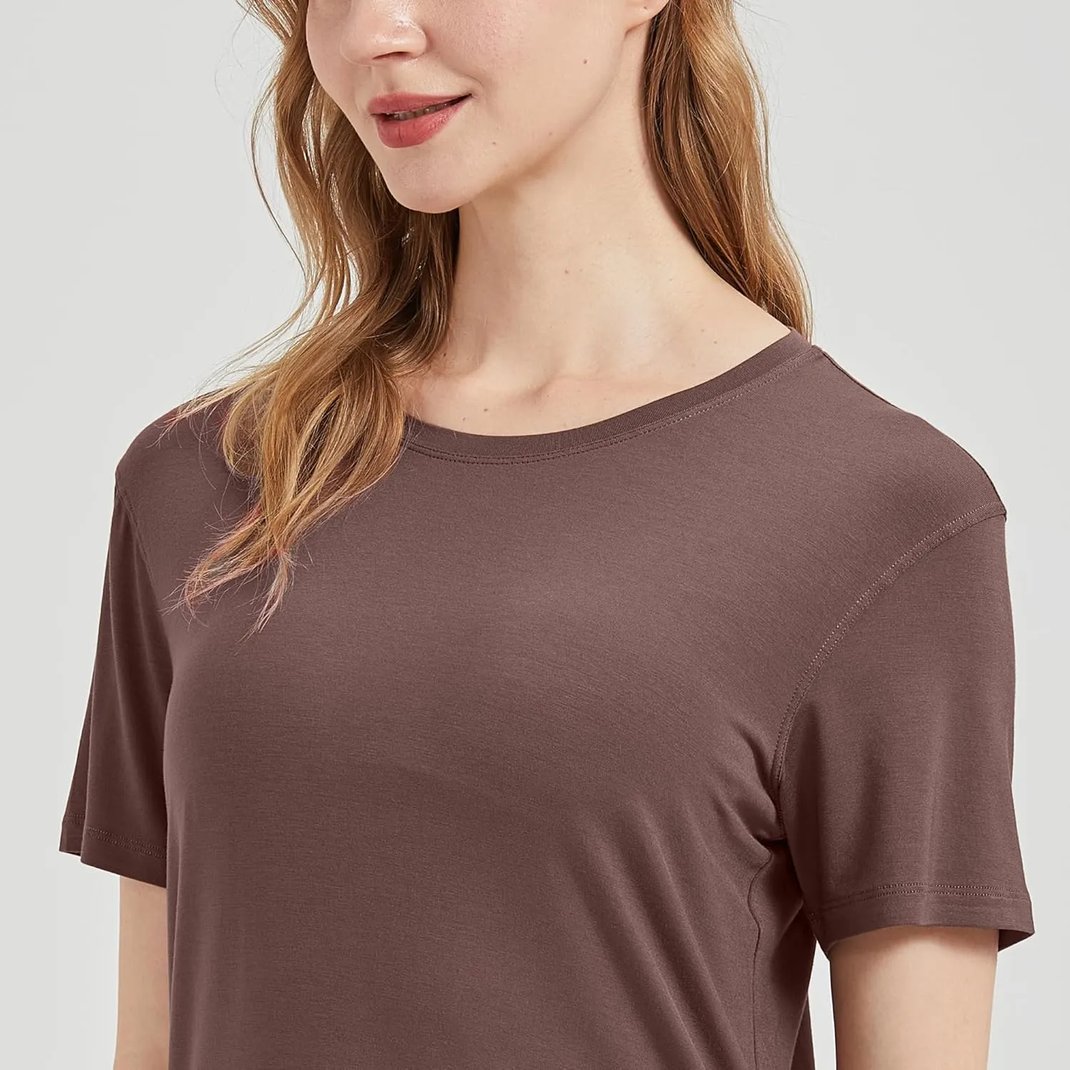 netdraw Women's Lightweight and Soft Bamboo Viscose T-Shirt Curved Hem Crew Neck Smooth Trendy Sleep Lounge Pajama Tops