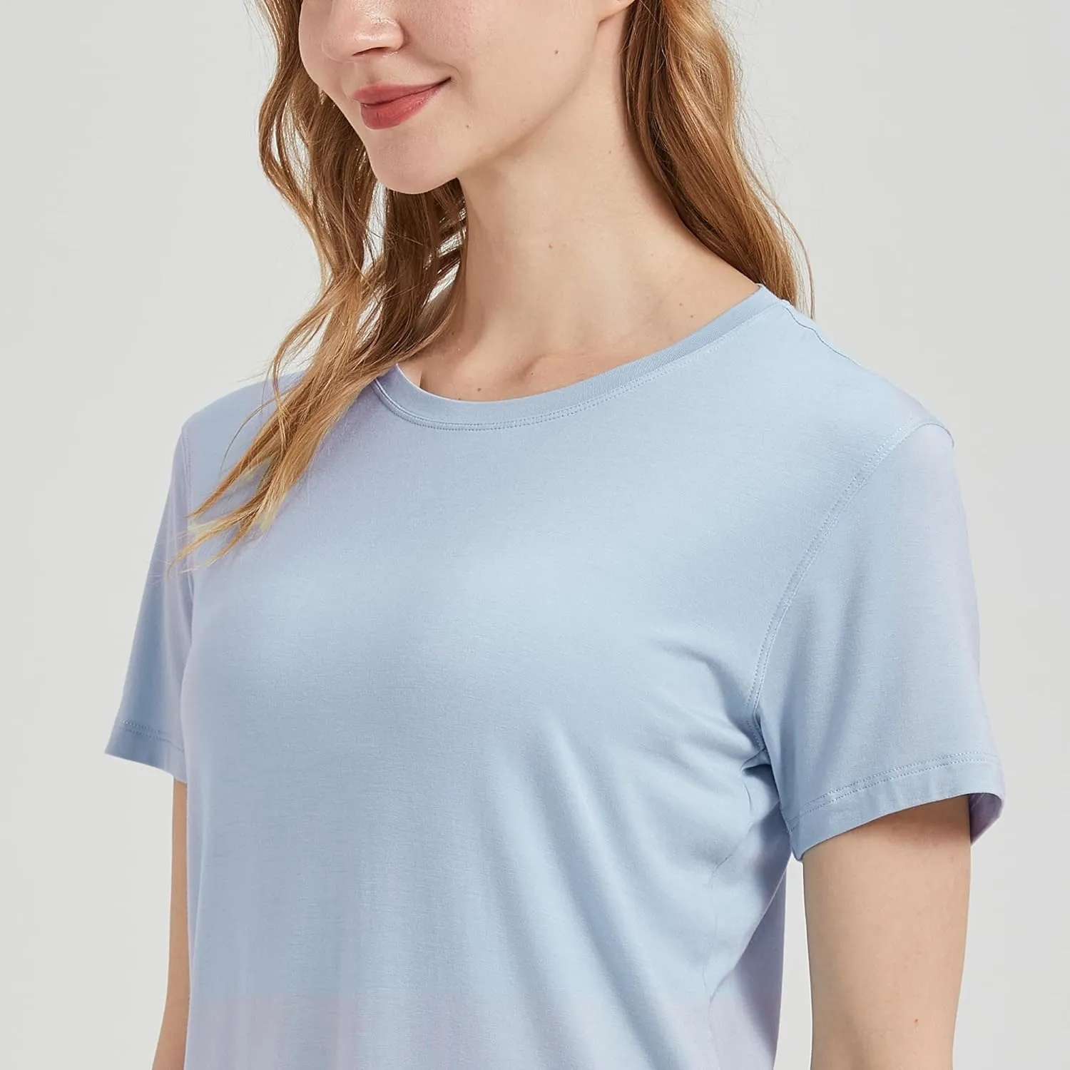 netdraw Women's Lightweight and Soft Bamboo Viscose T-Shirt Curved Hem Crew Neck Smooth Trendy Sleep Lounge Pajama Tops