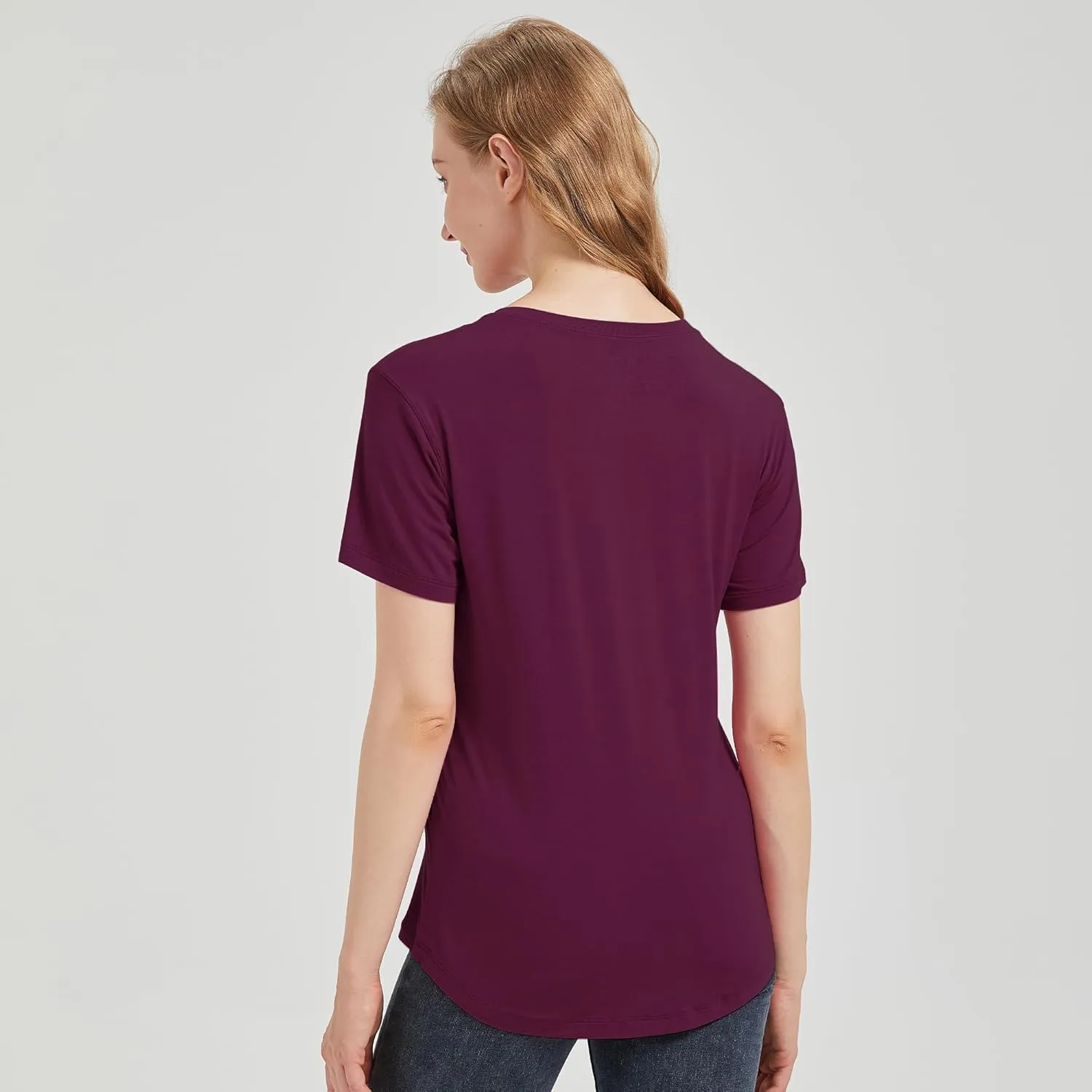 netdraw Women's Lightweight and Soft Bamboo Viscose T-Shirt Curved Hem Crew Neck Smooth Trendy Sleep Lounge Pajama Tops