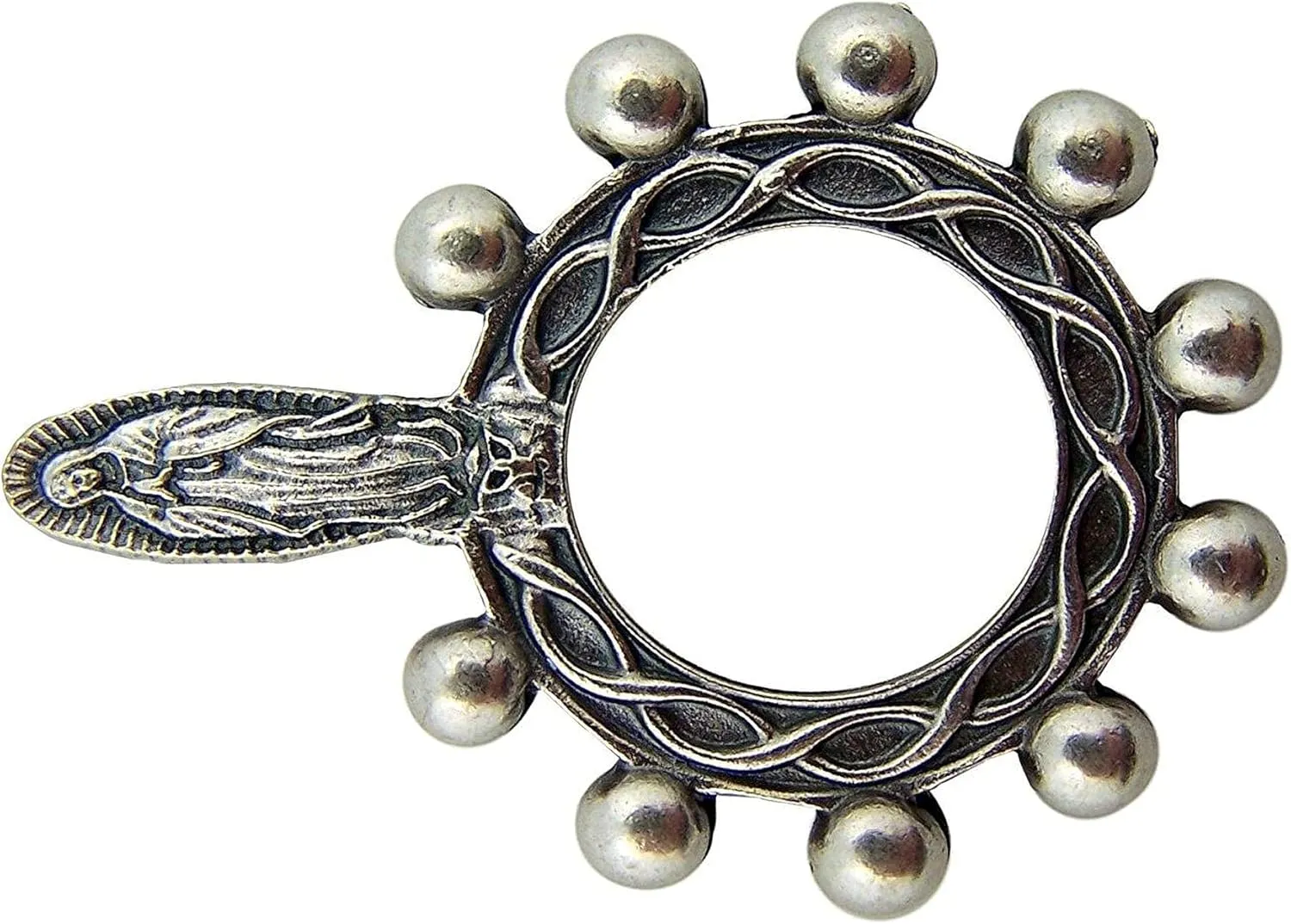 New Catholic Gift Silver Tone Our Lady of Guadalupe Crown of Thorns Rosary Ring to Elevate Your Style with Religious Jewelry TEH0392WIXX