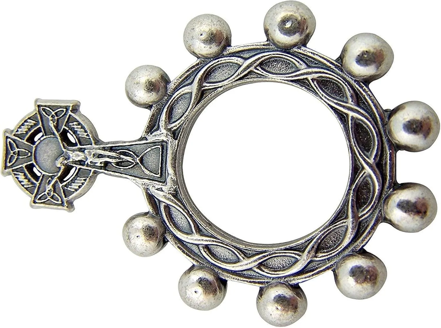 New Silver Tone Irish Celtic Cross Crucifix Crown of Thorns Rosary Ring, 1 3/4-inch to Elevate Your Style with Religious Jewelry TEH0932WIXX