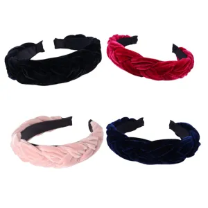 NOLITOY 4pcs Gold Velvet Headband Cross Hair Hoops for Women Braid Headwraps Flannelette Headband Elegant Headdress Hair Band Set