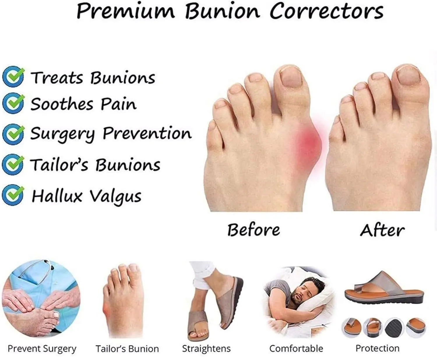 Non-Slip Bunion Corrector Sandals Men, Soft Cushion Walking Men's Sandals Bunion Relief
