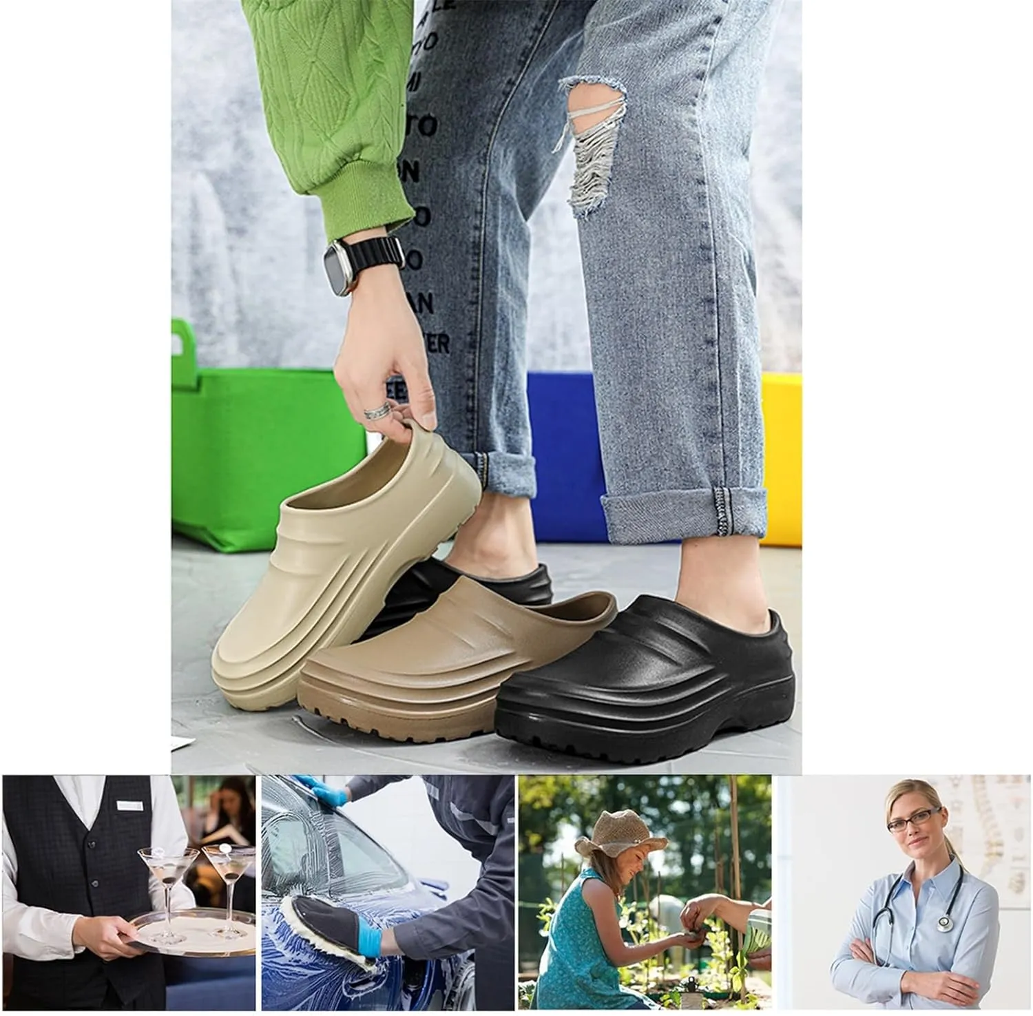 Non Slip Chef Clogs Shoes, Mens Slip Resistant Lightweight Waterproof Oil Resistant Wide Chef Shoes, Outdoor Service Walking Work Booties, for Garden, Indoor, Chef, Kitchen, Nurse, Outdoor