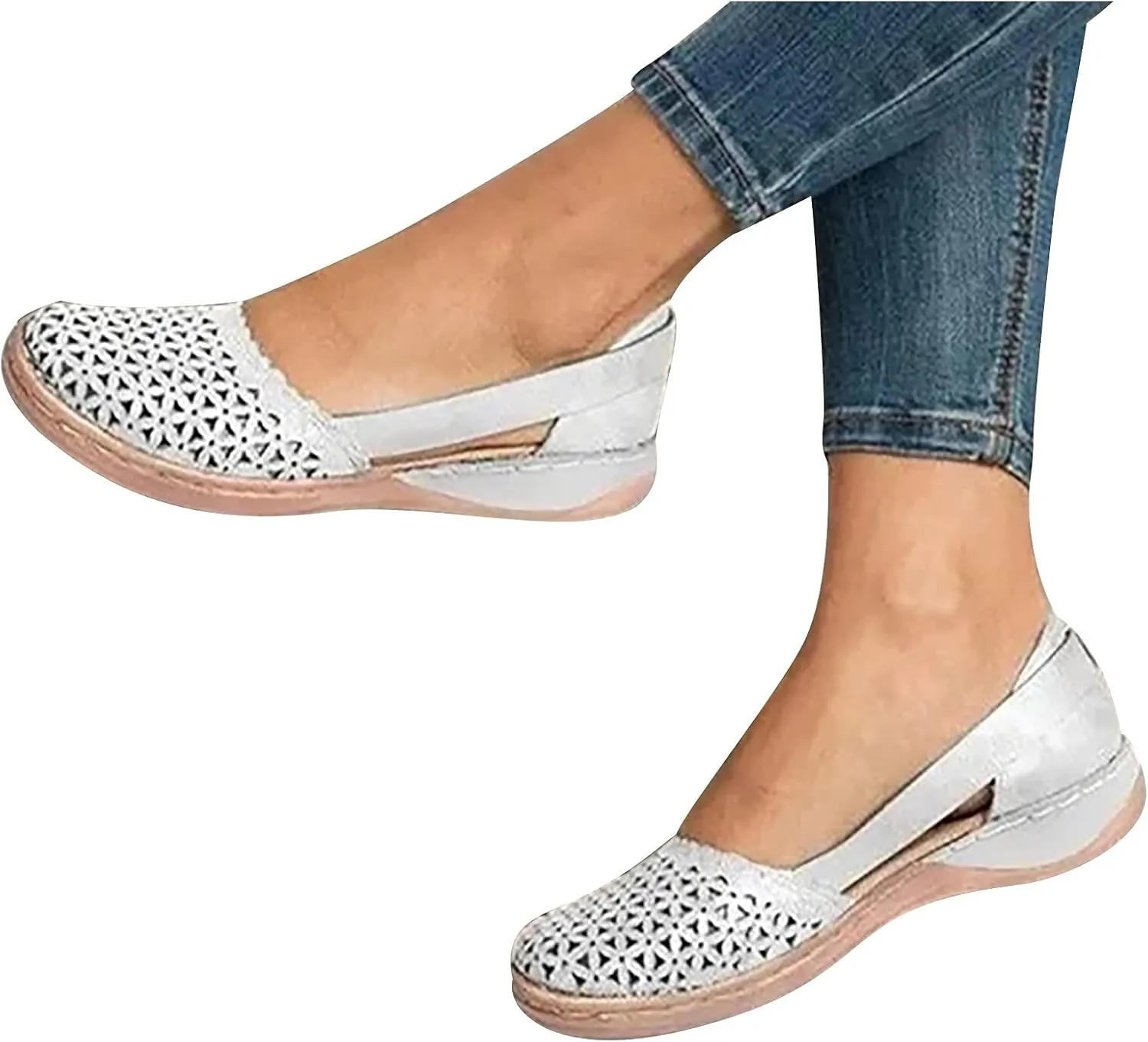 oiangi Womens Closed Toe Flat Sandals Summer Casual Loophole Mesh Hollow Platform Shoes Solid Color Comfortable Breathable Outdoor Sandalias Slipper