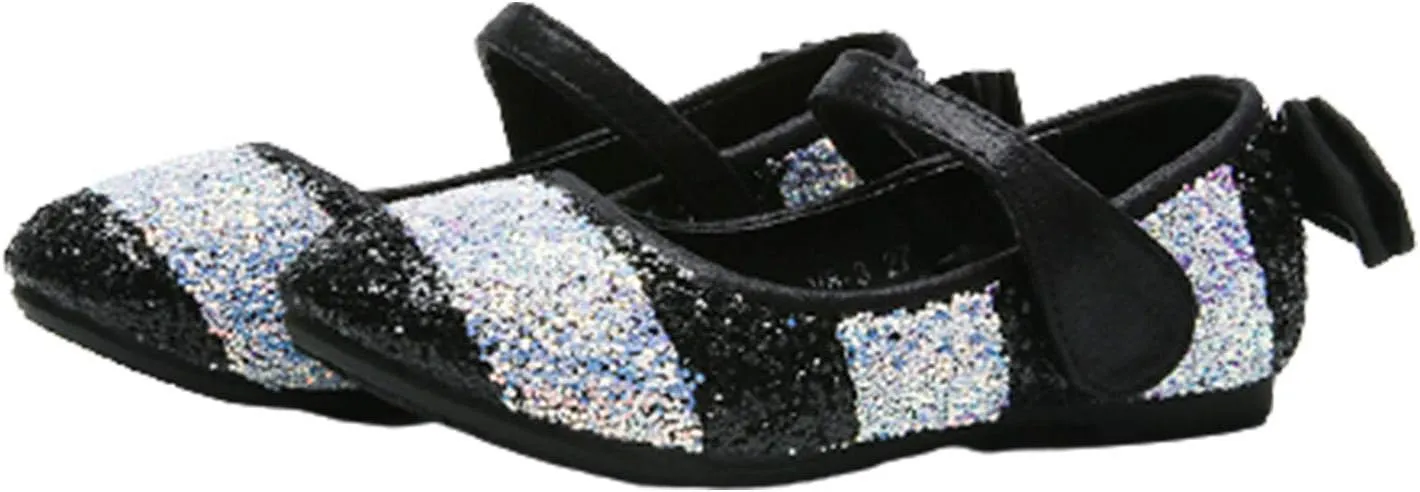 OMEARK Girls Sparkly Party Shoes, Round Head Glitter Princess Flat Dress Shoes, Children's Stylish Soft-Soled Dress Up Shoes with Heel Bowknot, Breathable Waterproof Plus Size Sandals