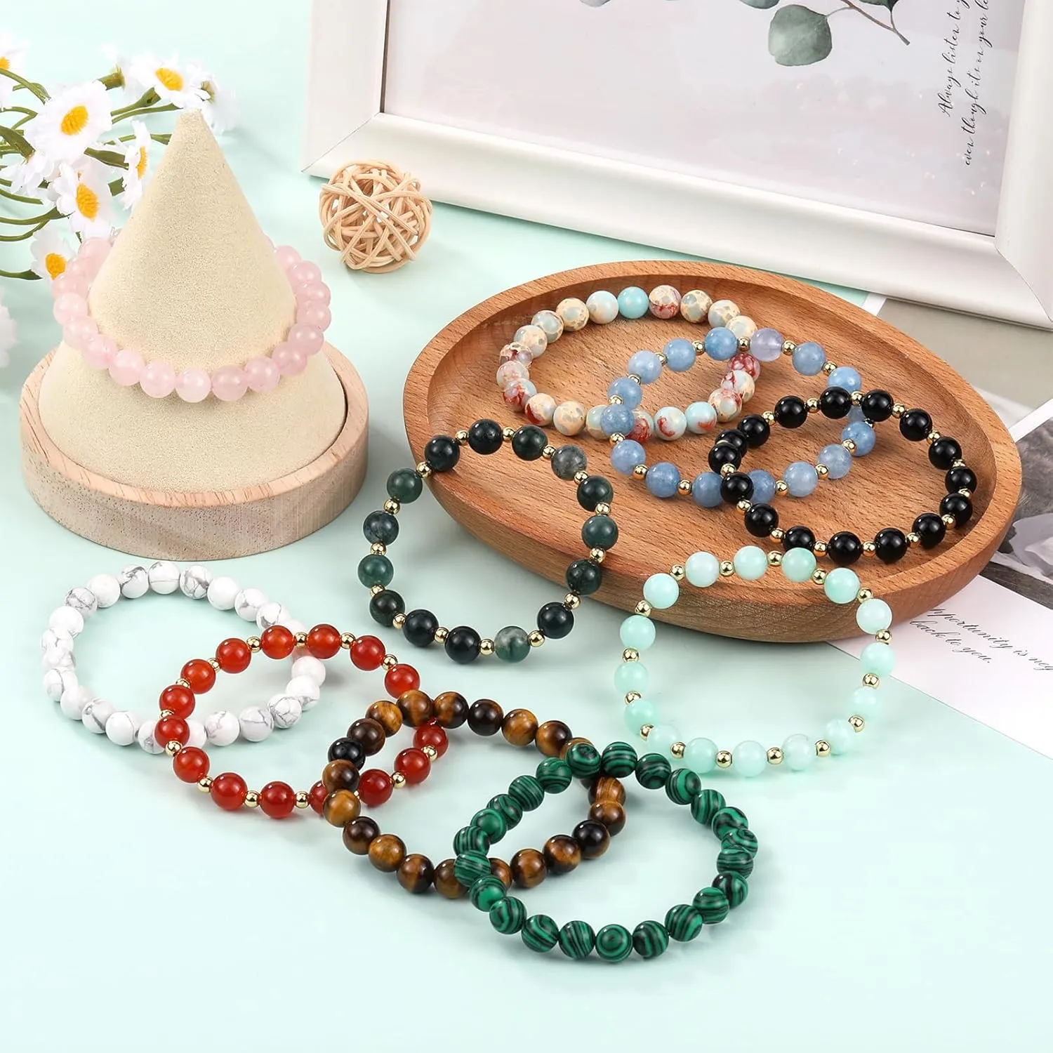 Ornaland 12/10 Pcs Beaded Bracelets Surfer Stretch Bracelets Set Colorful Natural Stone Bracelet Stackable Bracelets Elastic Bracelets Beach Bracelets Wrist Jewelry for Women Men