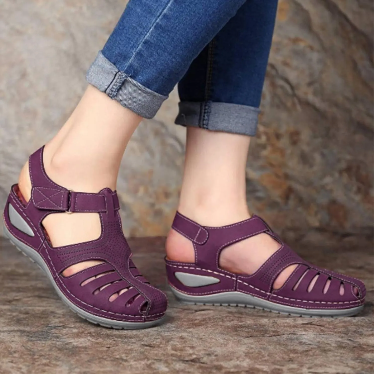 Orthopedic Sandals for Women Sandals Closed Toe Wedge Shoes Dressy Summer Beach Slides Walking Flip Flops for Women Ankle Strap Slip On Platform Sandals Comfortable Womens Orthopedic Sandal