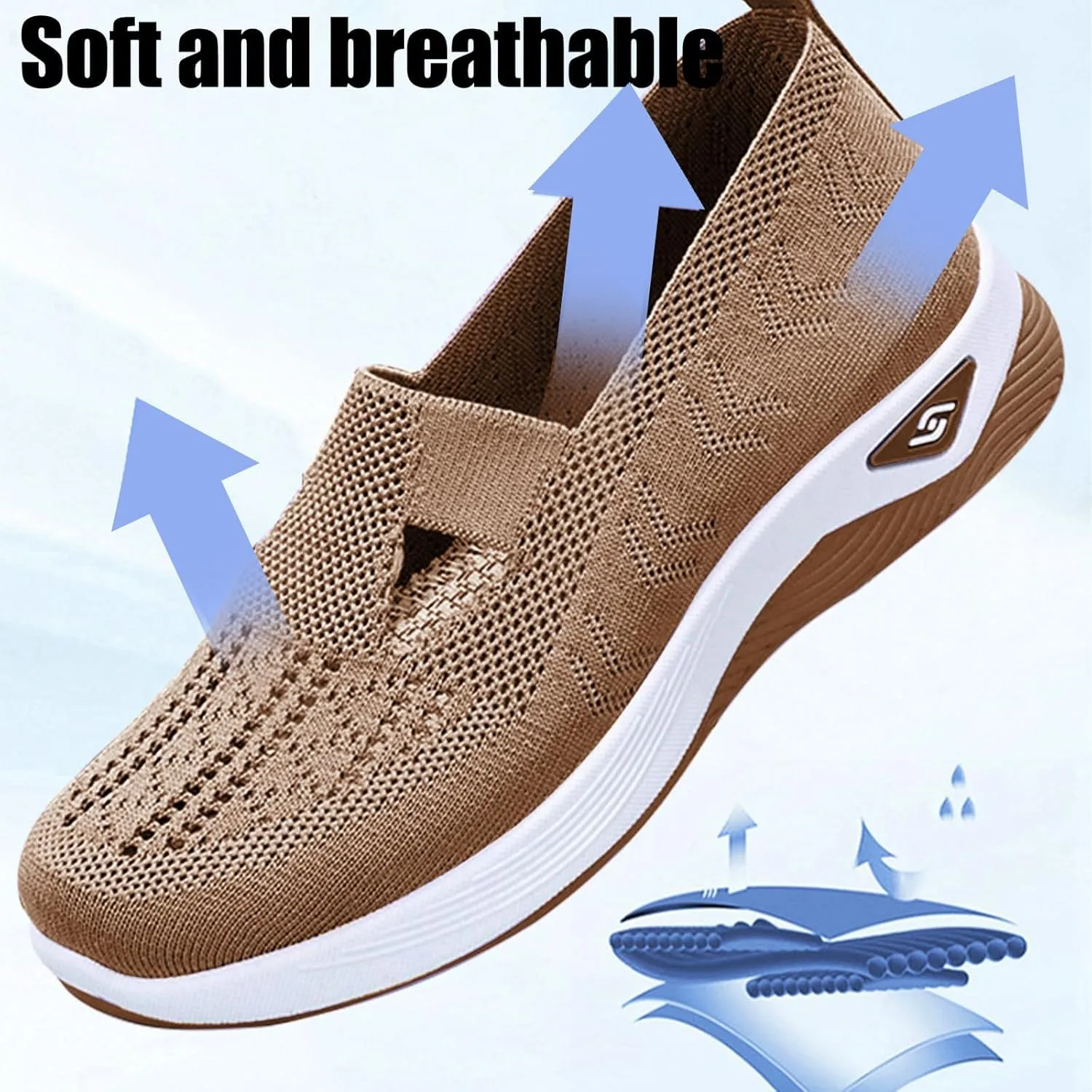 Orthopedic Shoes for Women Breathable Soft Walking Shoe Shoes Arch Support Slip On Sneakers Comfort Work Sneakers Woven Mesh Up Casual Running Going Out Flat Sneaker