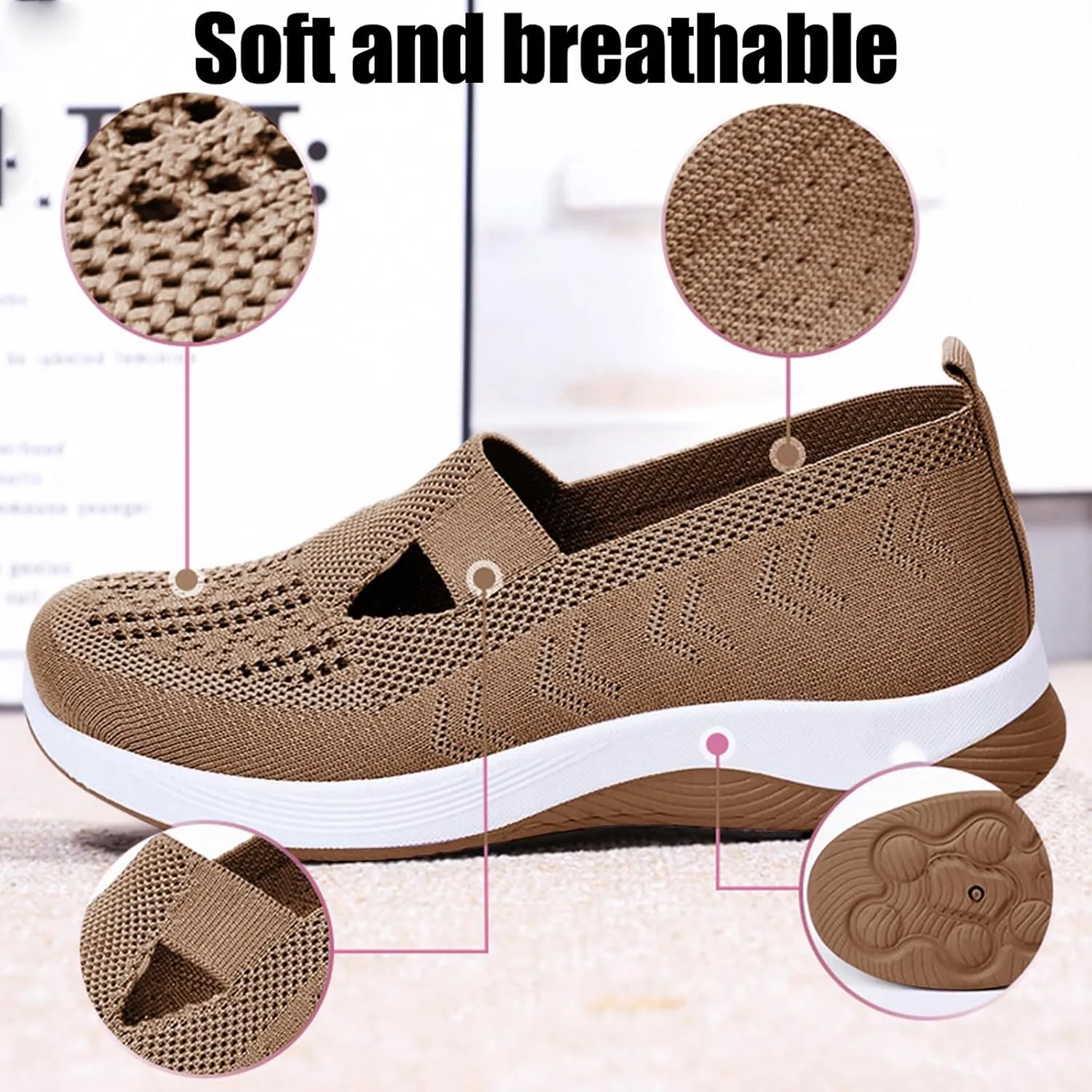 Orthopedic Shoes for Women Breathable Soft Walking Shoe Shoes Arch Support Slip On Sneakers Comfort Work Sneakers Woven Mesh Up Casual Running Going Out Flat Sneaker