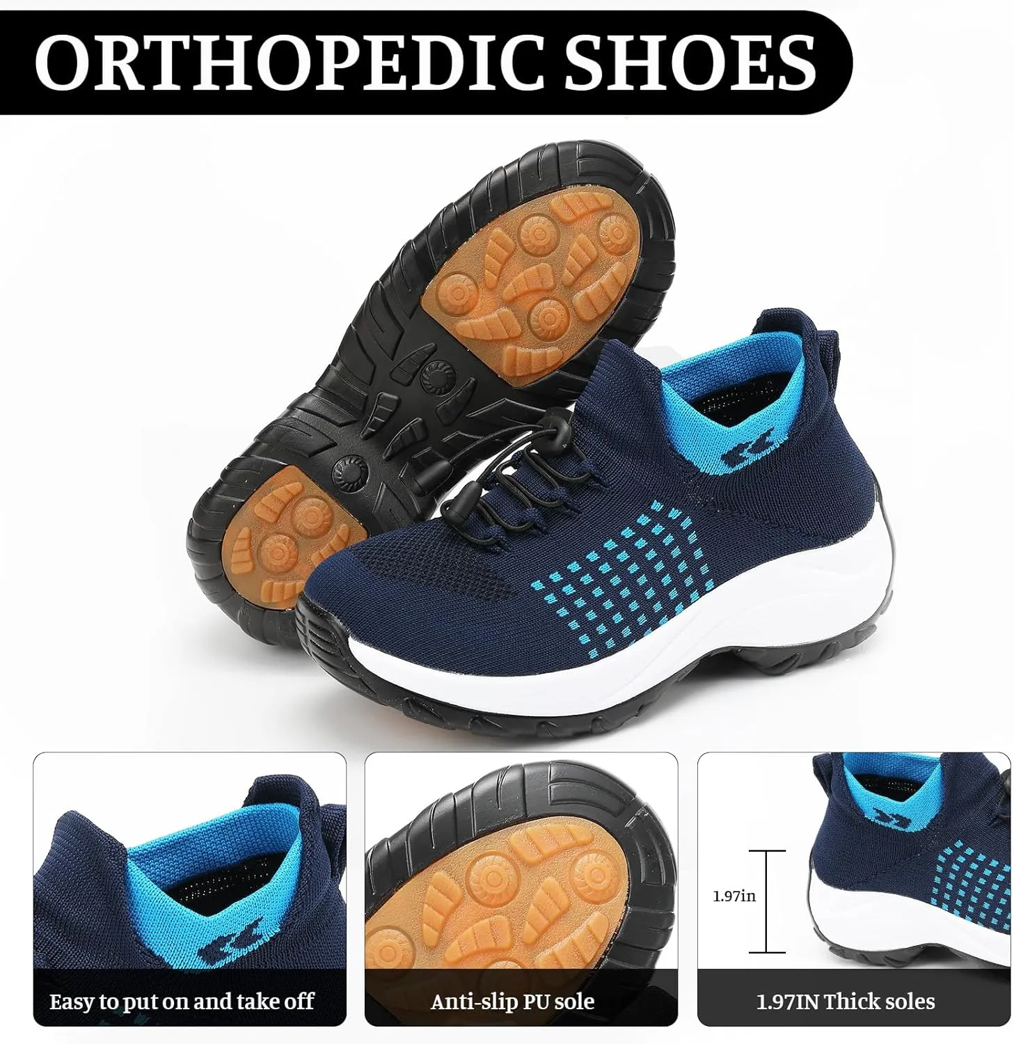 Orthopedic Shoes for Women Men Adjustable Elastic Strap Breathable Sneakers,Lightweight Non Slip Air Cushion Running Walking Sneakers,Outdoor Athletic Waterproof Soles Shoes with Arch Support