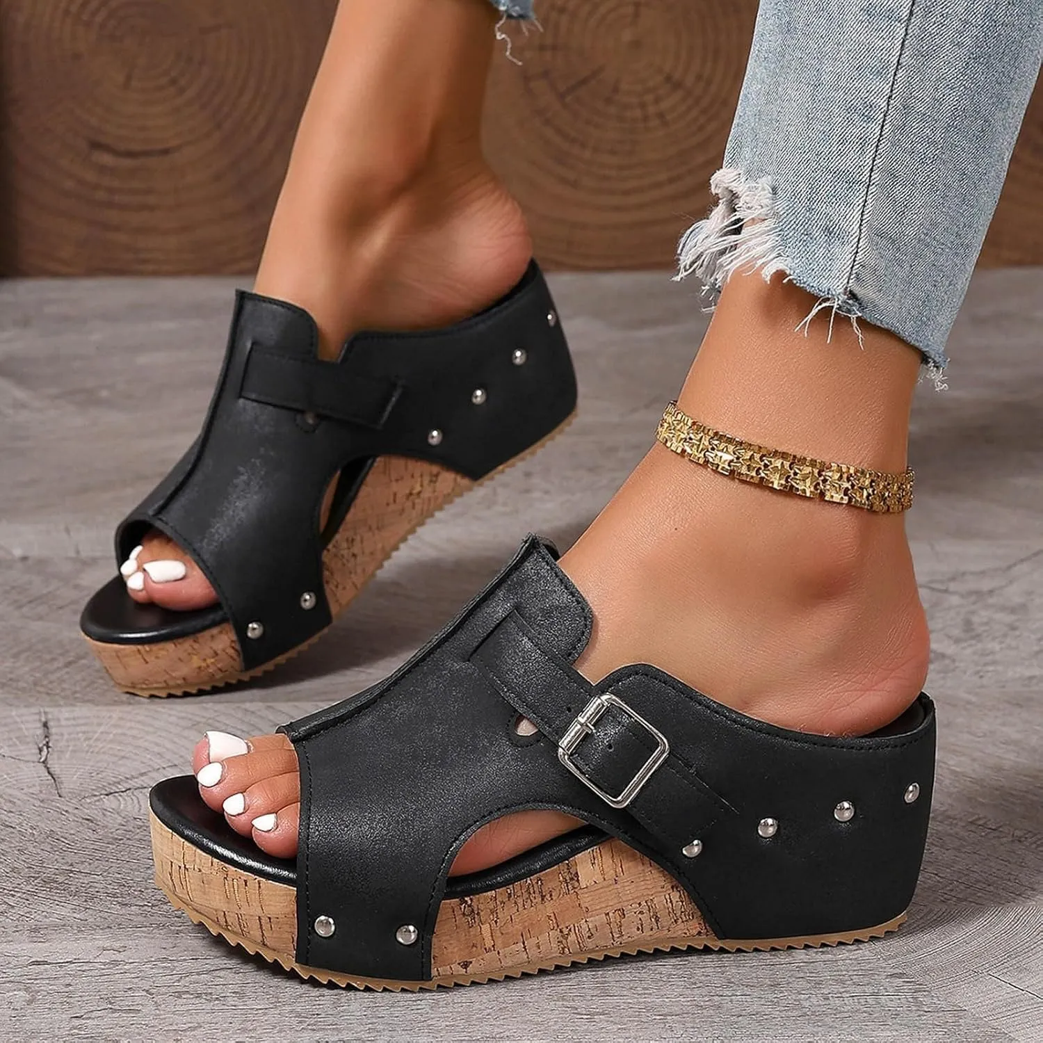 Orthopedic Wedge Sandals for Women Open Toe Slip On Sandals Boho Casual Shoes Ankle Strap Open Toe Espadrilles Comfortable Summer Vacation Shoes Lightweight Beach Sandal