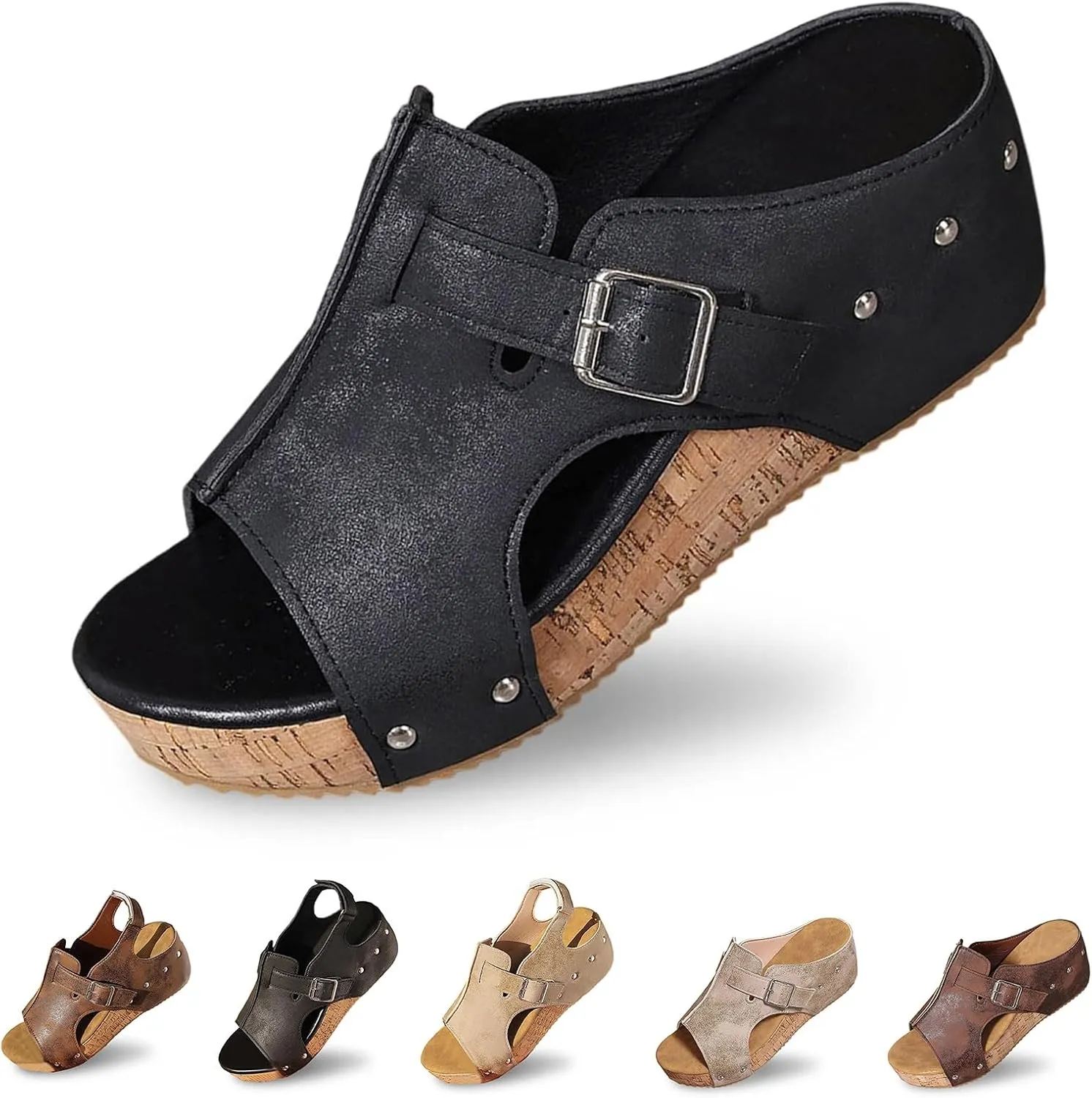 Orthopedic Wedge Sandals for Women Open Toe Slip On Sandals Boho Casual Shoes Ankle Strap Open Toe Espadrilles Comfortable Summer Vacation Shoes Lightweight Beach Sandal