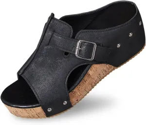 Orthopedic Wedge Sandals for Women Open Toe Slip On Sandals Boho Casual Shoes Ankle Strap Open Toe Espadrilles Comfortable Summer Vacation Shoes Lightweight Beach Sandal