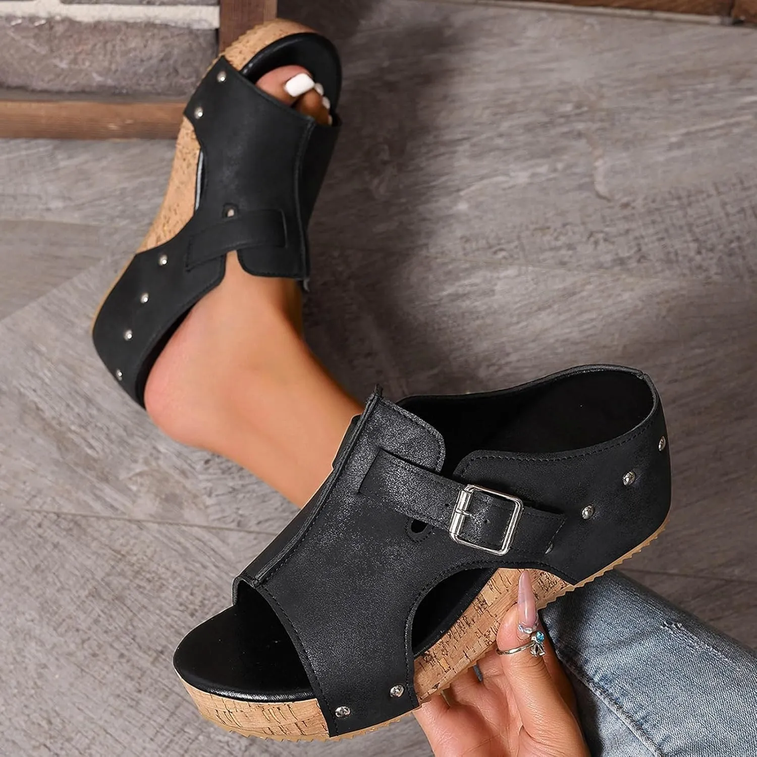 Orthopedic Wedge Sandals for Women Open Toe Slip On Sandals Boho Casual Shoes Ankle Strap Open Toe Espadrilles Comfortable Summer Vacation Shoes Lightweight Beach Sandal