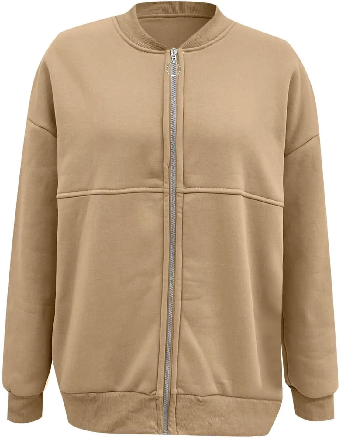 Oversized Zip Up Sweatshirt Women Fleece Bomber Zip Up Jacket Casual Teen Girls Athletic Sweat Jackets with Pockets