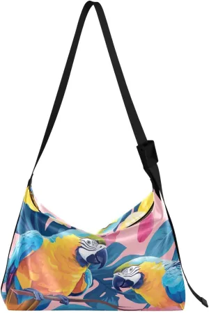 Parrots Flowers Crossbody Bag Hobo Handbag Purse Fashion PU Leather Shoulder Bags for Women