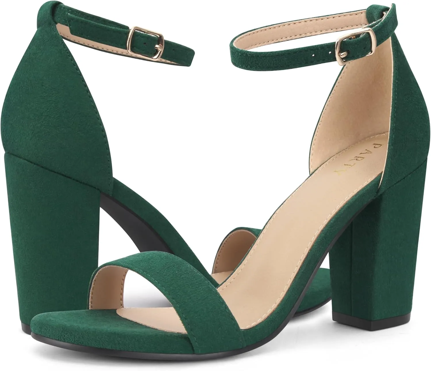 PARTY Women's Chunky Heels Open Toe Ankle Strap 3 inch Heeled Sandals