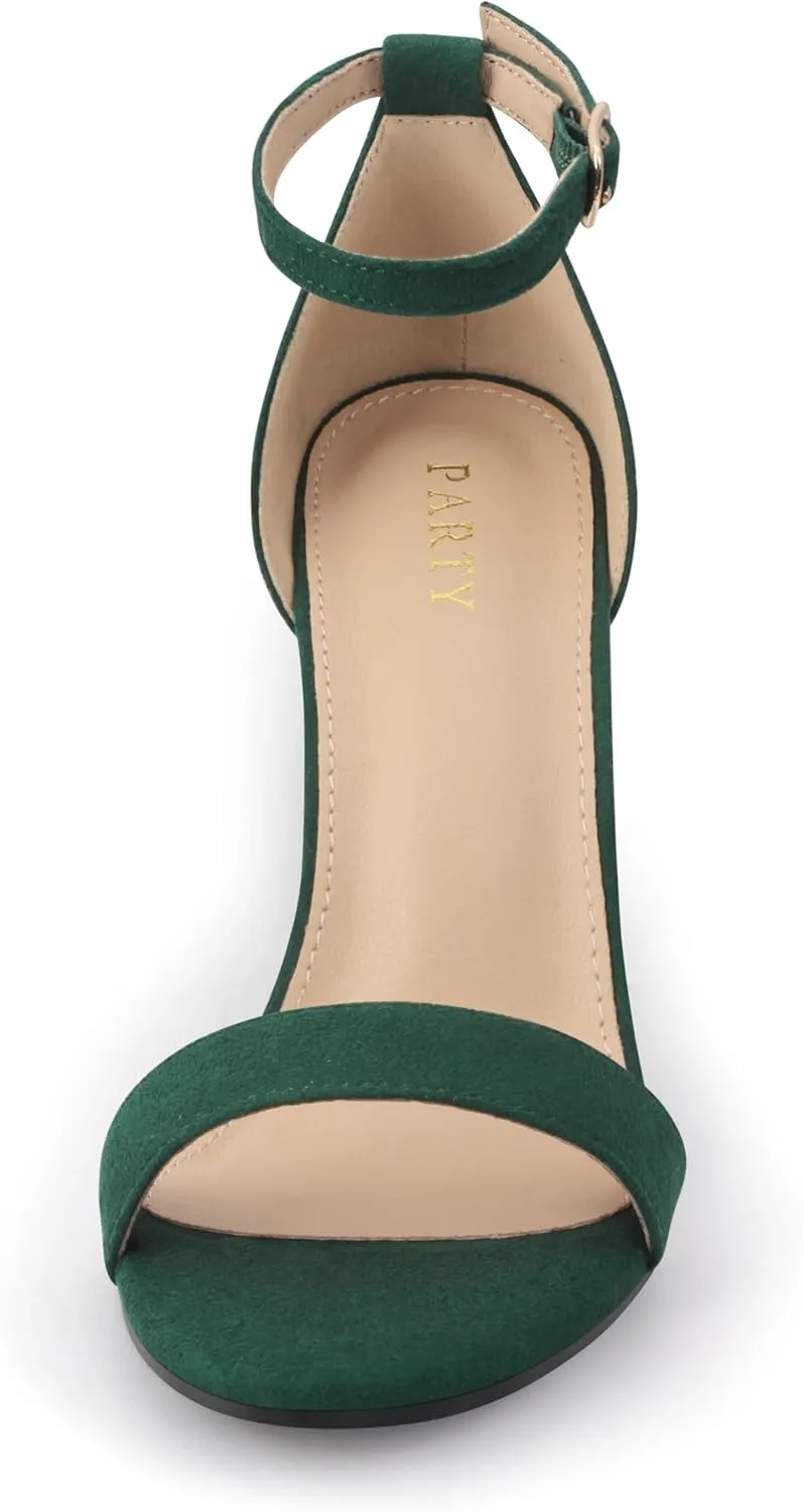 PARTY Women's Chunky Heels Open Toe Ankle Strap 3 inch Heeled Sandals