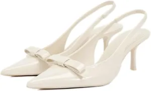 Patent Bow Slingback Kitten Heels for Women Closed Pointed Toe Dress Pumps Sexy Dressy Heeled Shoes Evening Party Prom Stiletto Heels Sandals