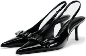 Patent Bow Slingback Kitten Heels for Women Closed Pointed Toe Dress Pumps Sexy Dressy Heeled Shoes Evening Party Prom Stiletto Heels Sandals