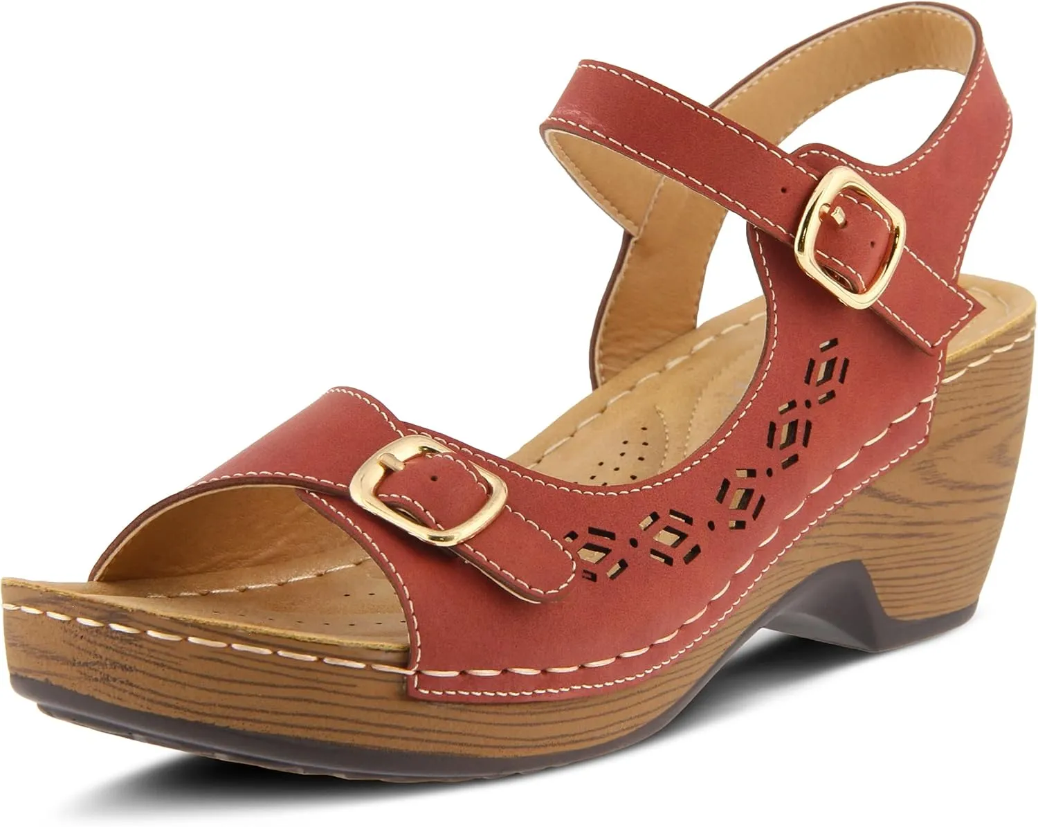 PATRIZIA Spring Step Shantay Wedge Sandals for Women - Ladies Sandals with ankle strap buckle closures - Womens Casuals Sandals for Outdoor
