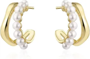 Pearl Hoop Earrings for Women | Lightweight Gold Hoop Earrings| Double Hoop Earrings with Pearl | Minimalist Pearl Earrings | Earrings Jewelry Gift