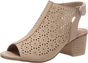 Peep Toe Heels for Women Chunky Heel, Dressy Office Shoes, Breathable Hollow Out Roman Sandals, Wedge Sandals with Back Strap, Ankle Bootie Fashion 2025