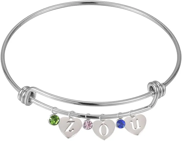 Personalized Mother Bracelets for Women with Birthstones Initial Bangle Bracelets for Women Custom Friendship Bracelets Grandma Bracelets with Name