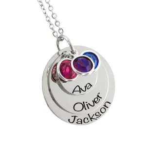 Personalized Mothers Day Necklace- Layered Kids Name Pendants - Birthstone Crystals - Personalized Mommy Jewelry