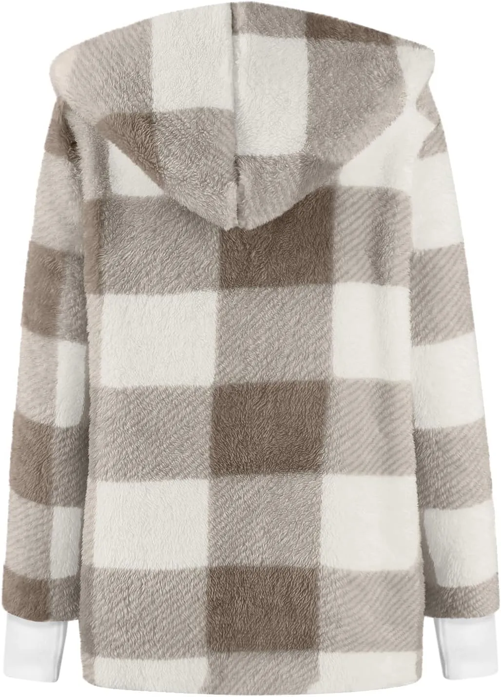 PETYCZEN Fleece Jacket Women Zip Up Fuzzy Sherpa Plaid Jacket with Hood Plus Size Teddy Coats Warm Fluffy Cardigan Jakcet