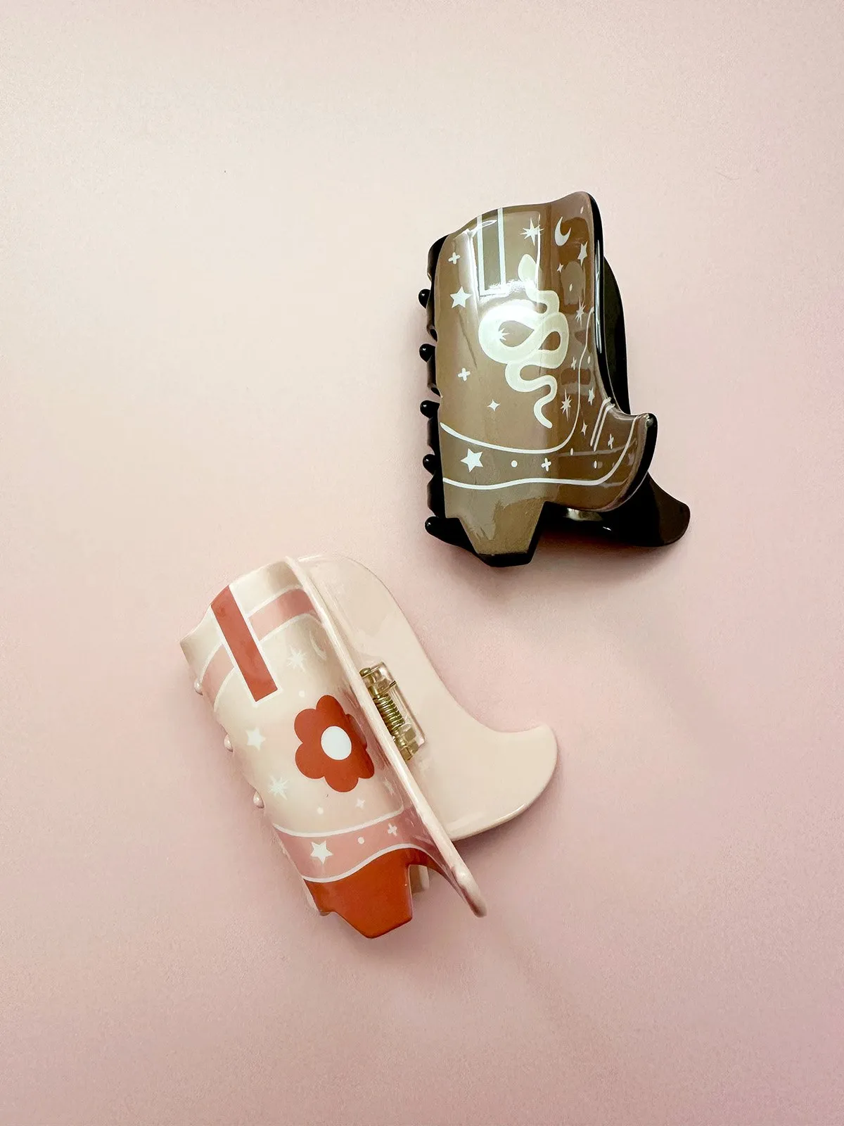 Pink and Orange Flower Cowgirl Boot Hair Claw Clip
