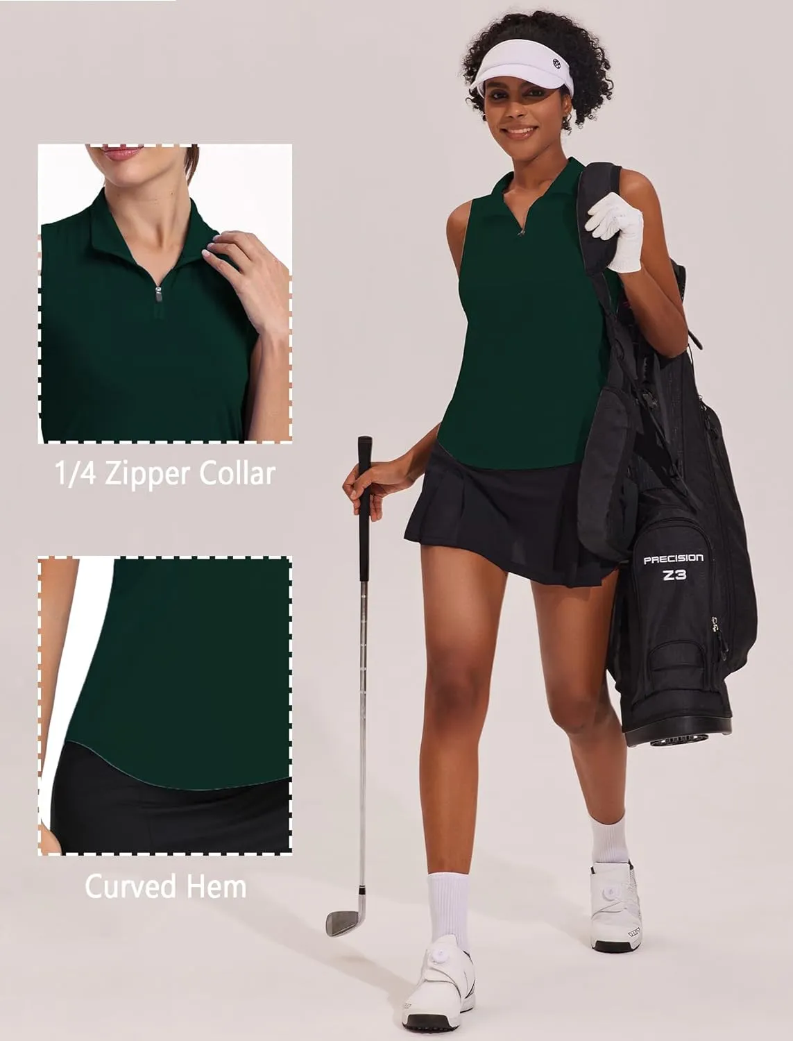 PINSPARK Women Golf Shirts Sleeveless UPF 50  Tennis Polo Shirts 1/4 Zip with Collar Racerback Tank Tops Pickleball Shirts